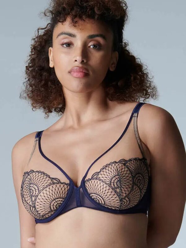 Sexy Nude and Navy Bra - ‘Reflet’ Plunging Underwire Bra
